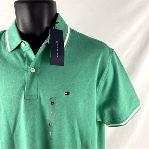 New Mens Tommy Hilfiger Short Sleeve Polo Shirt Sz M NWT Green - Picture 2 of 8